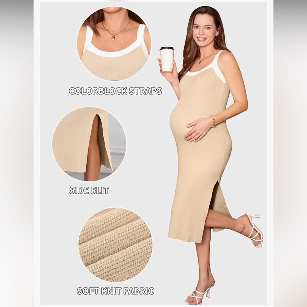 Beige Sleeveless Maternity Dress Sz M - Picture 2 of 13